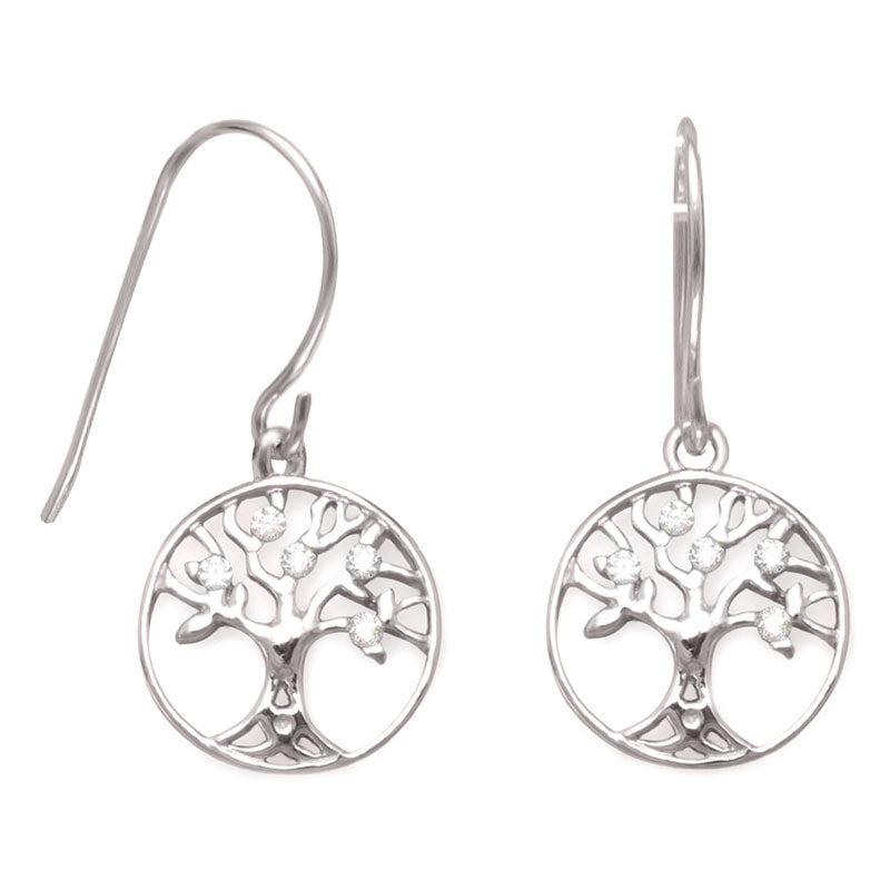 CZ Sterling Silver Tree of Life Earrings 