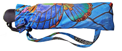 Stained Glass Butterfly Umbrella shown folded in matching cover.
