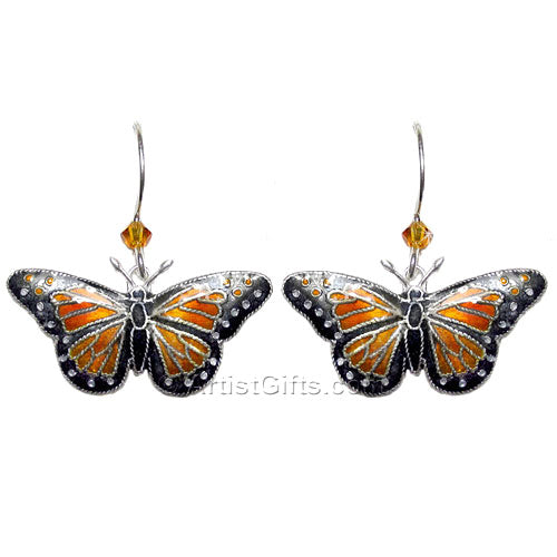 Cloisonne Monarch Butterfly Earrings