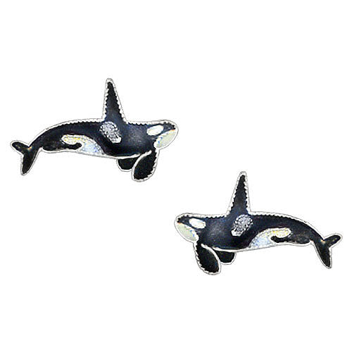 Cloisonne Enamel Orca Post Earrings
