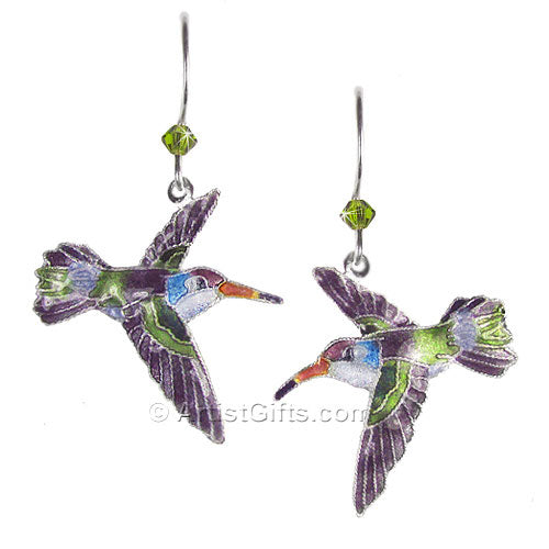 Violet Crowned Hummingbird Earrings
