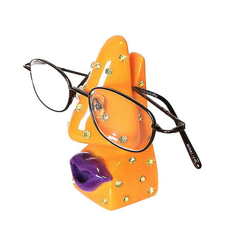 Orange Bling Eyeglass Stand Shown with Glasses