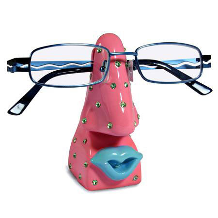 Pink Bling Eyeglass Stand Shown with Glasses