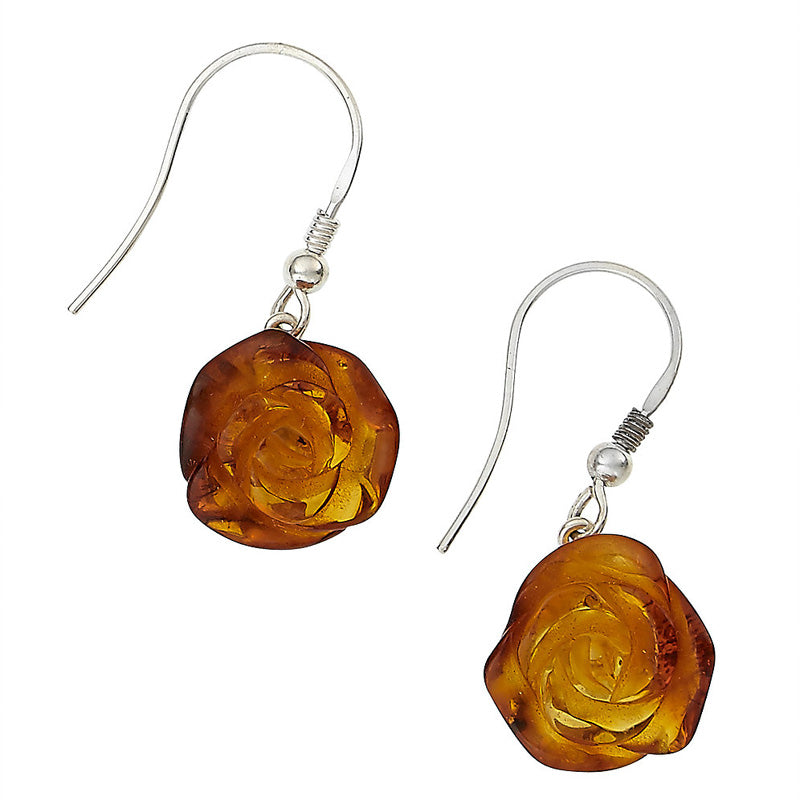 Matching Carved Amber Rose Earrings - Sold Separately
