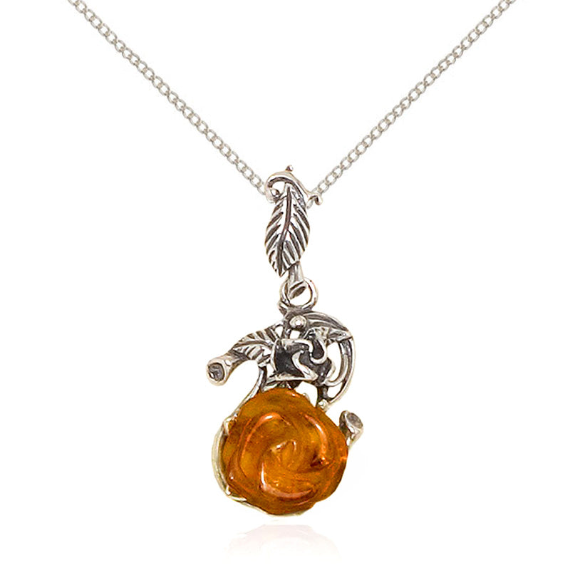 Carved Amber Rose Necklace - Sold Separately