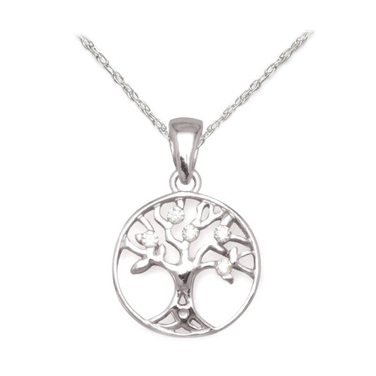 CZ Sterling Silver Tree of Life Necklace