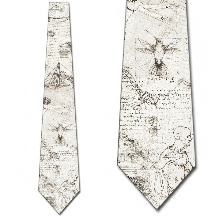 Detail of Sketches, Notes & Drawings on our da Vinci Necktie