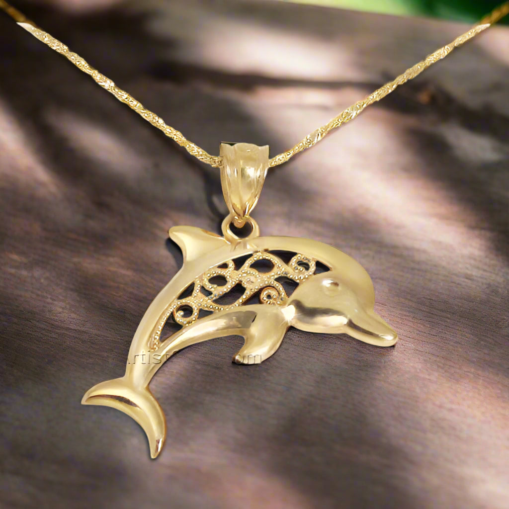Filigree Gold Dolphin Necklace