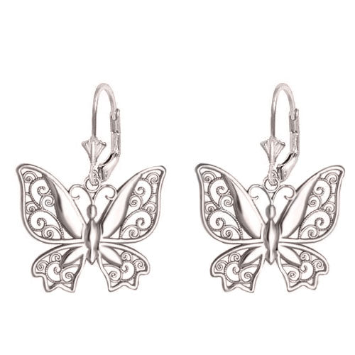 Filigree Polished Silver Butterfly Earrings