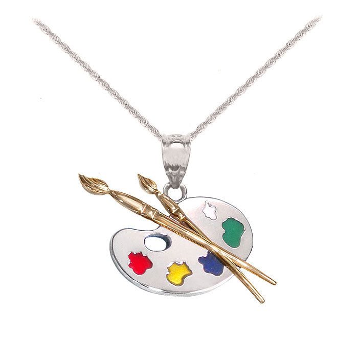 14k White Gold Palette Necklace w/ White Gold Chain