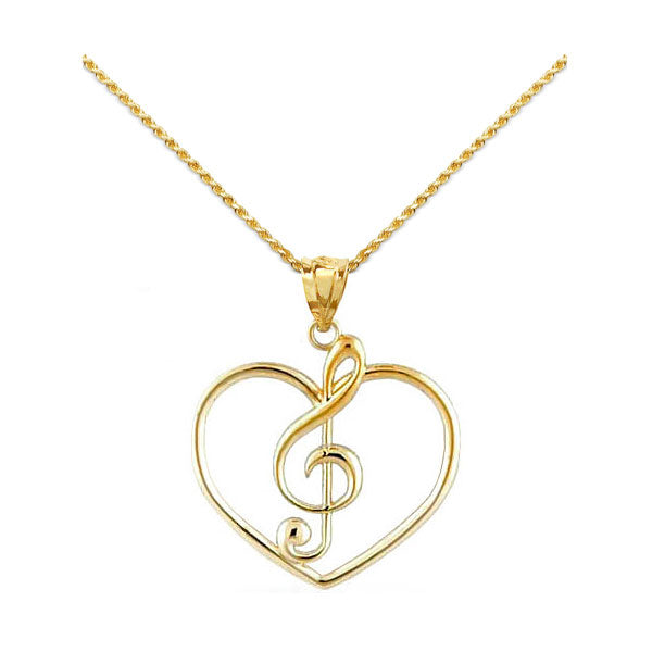 14k Gold Music Heart Necklace