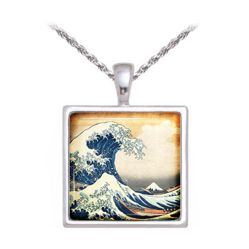 Hokusai Great Wave Art Glass Necklace