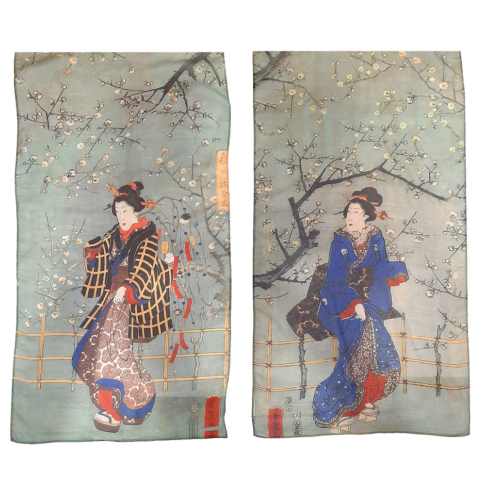 Hokusai Two Geisha Art Scarf - view of both sides