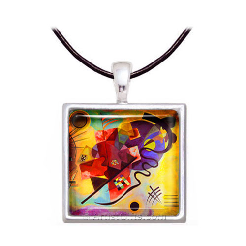 Kandinsky Yellow Red Blue Art Glass Necklace