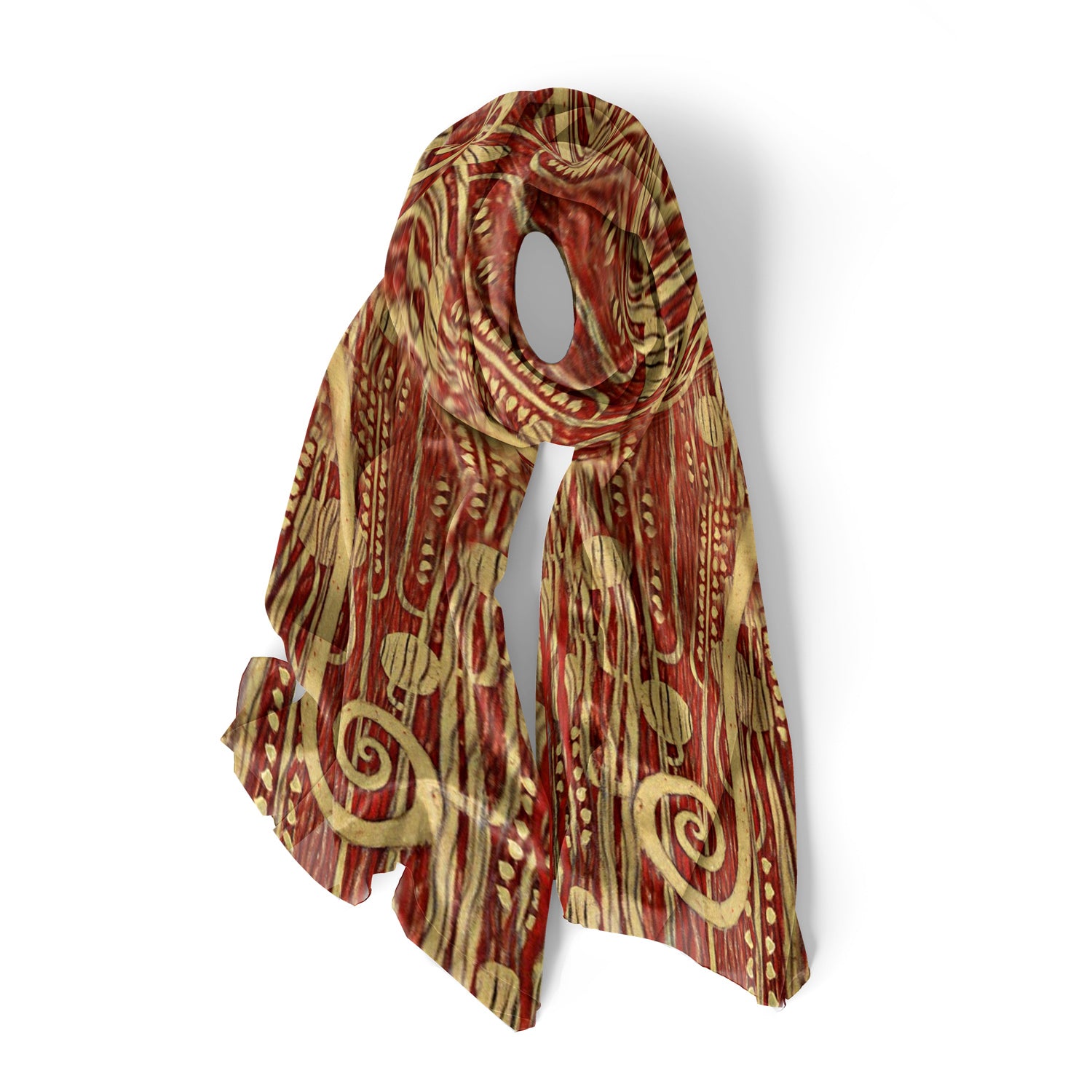 Hygieia Red Dress Klimt Art Scarf in Beautiful Satin Chiffon Hygieia Red Dress Klimt Art Scarf in Beautiful Satin Chiffon