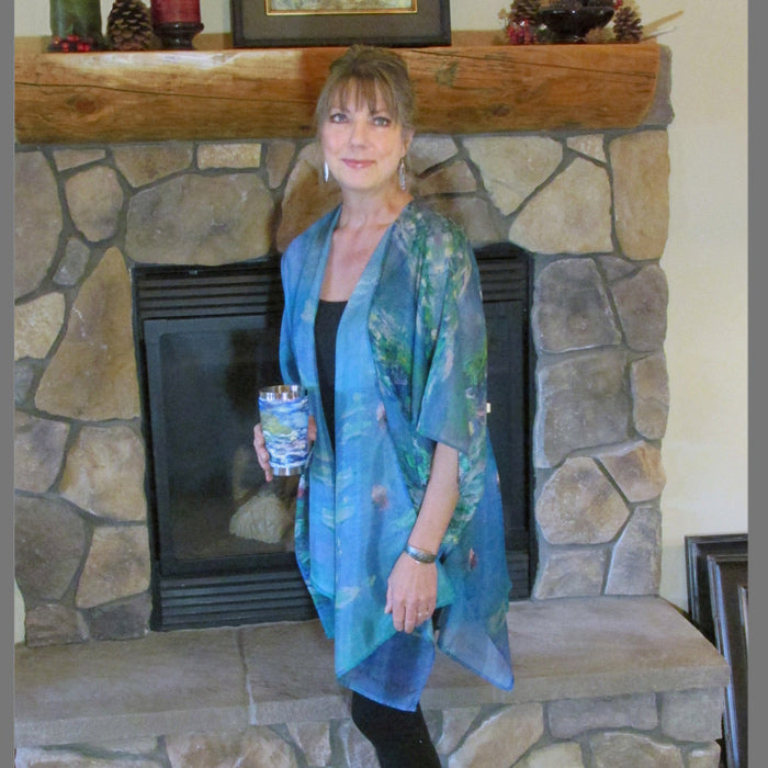 Water Lilies Kimono on Model