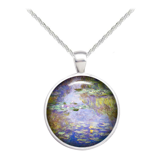 Monet Water Lilies Necklace with Sterling Silver Chain