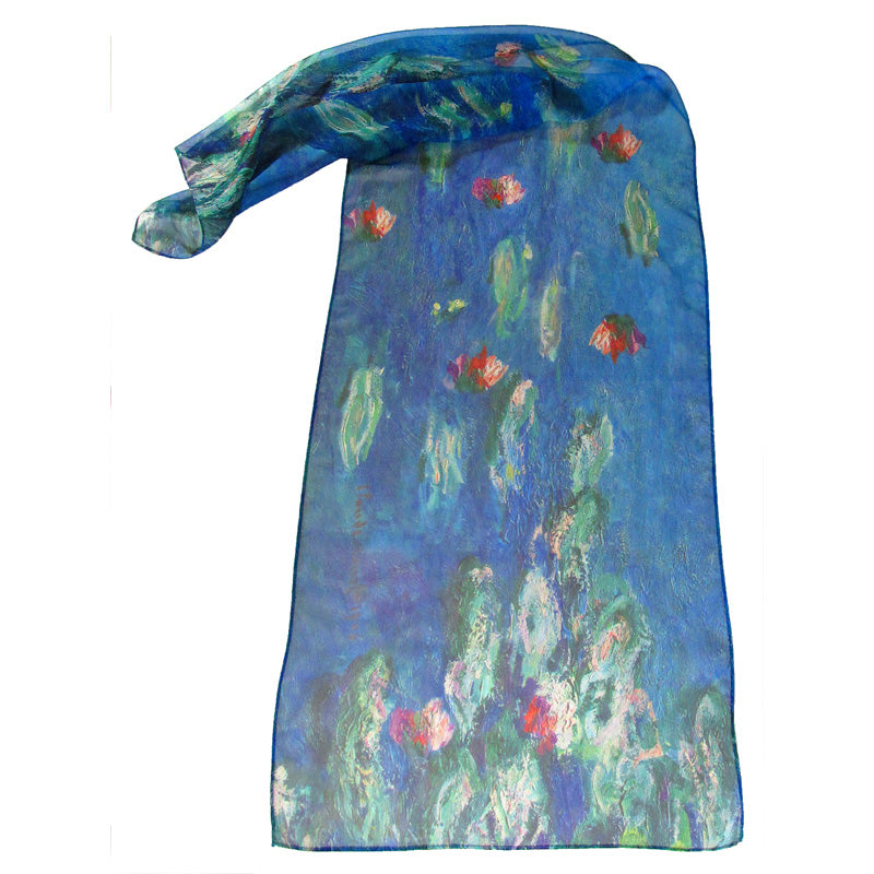 Full View of Water Lilies Long Scarf in Chiffon