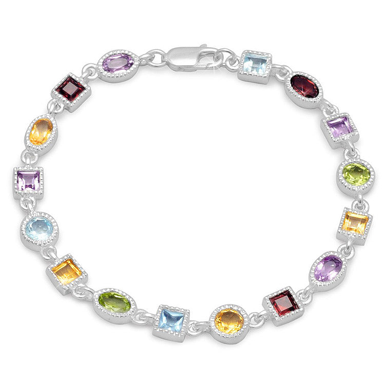 Rainbow Gemstone Sterling Silver Bracelet