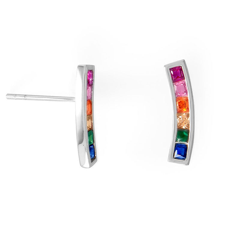 Silver & CZ Rainbow Bar Art Gift Earrings - Sold Separately