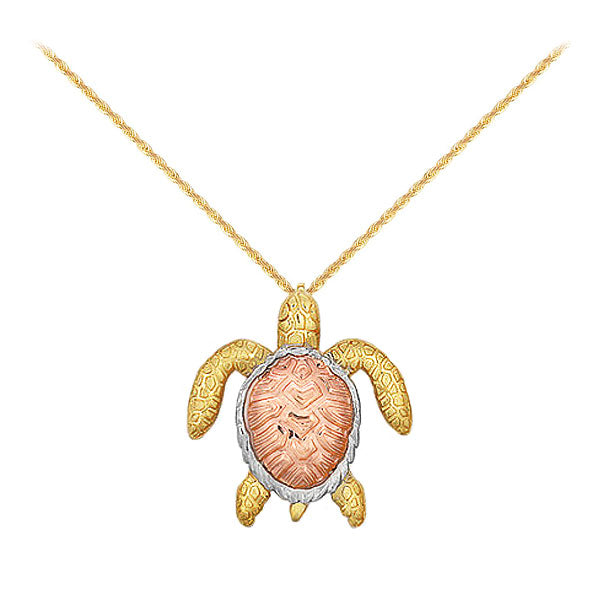 Tri-Color Gold Sea Turtle Necklace with Yellow Gold Chain