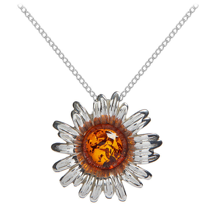 Amber Sunflower Pendant Necklace