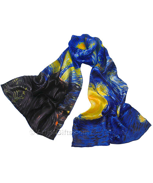 Foulard de soie Van Gogh, bleu, vert, mauve et jaune Foulard de soie Van Gogh, bleu, vert, mauve et jaune