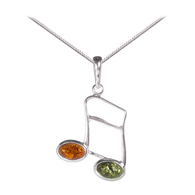 Silver and Amber Music Note Necklace