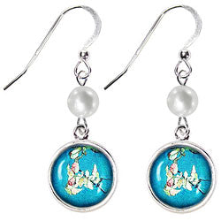 Van Gogh Blossoming Almond Tree Earrings with Pearl Glass Beads