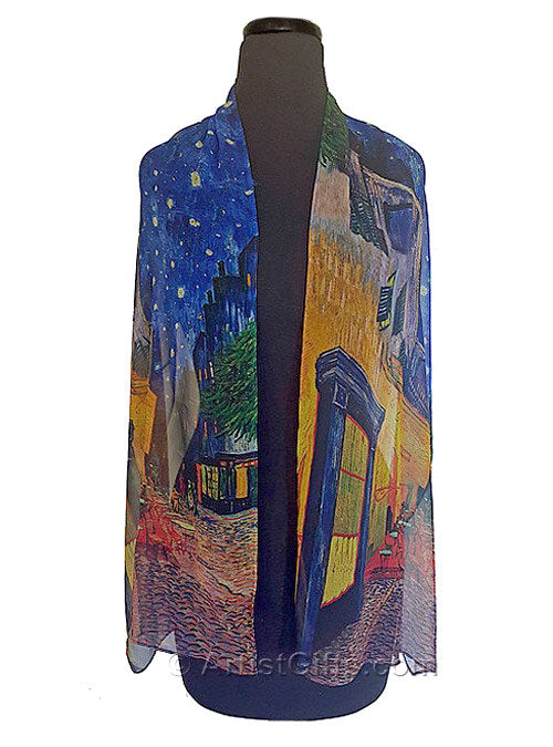 Van Gogh Cafe' Terrace Chiffon Scarf shown on Mannequin