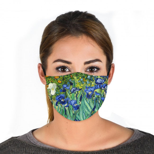 Van Gogh Irises Facemask on Model 