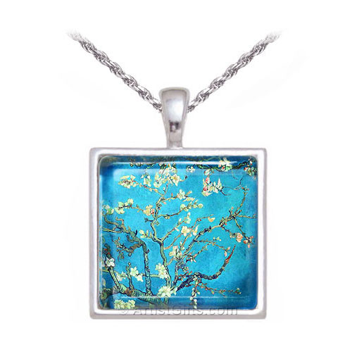 Van Gogh Blossoming Almond Tree Necklace with Silver Chain