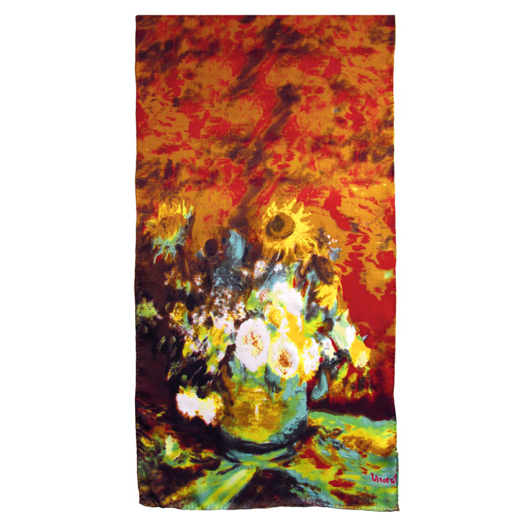 Van Gogh Silk Scarf - Full View of Roses & Sunflowers Print