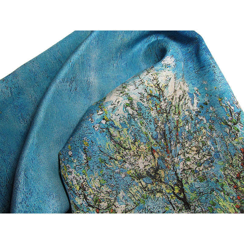 Close up of Print and Crepe de Chine Silk Fabric