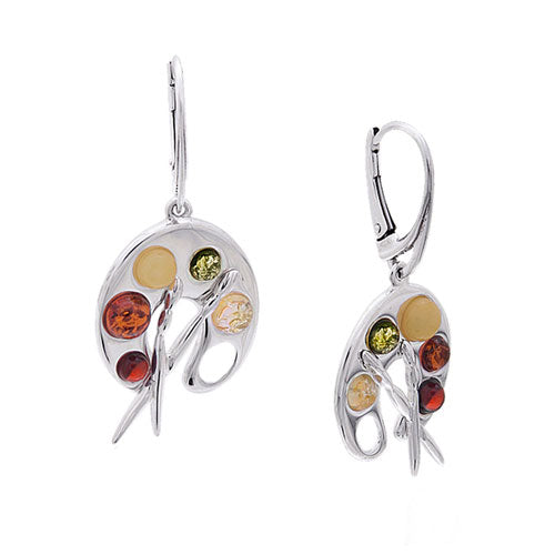 Silver Palette Earrings with Amber