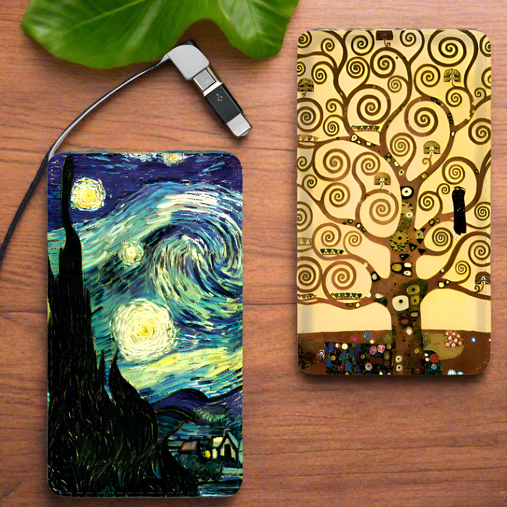 Artful Portable Power Banks with Famous Art Printed on the front.