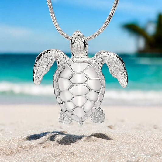 Sterling silver green sea turtle pendant necklace