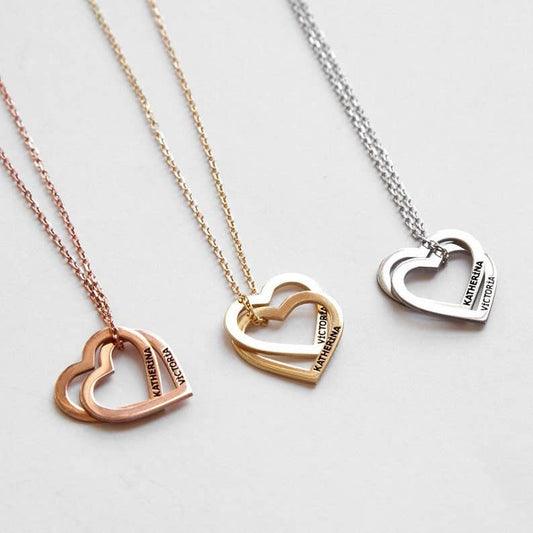 Custom Engraved Double Heart Name/ Word Necklace