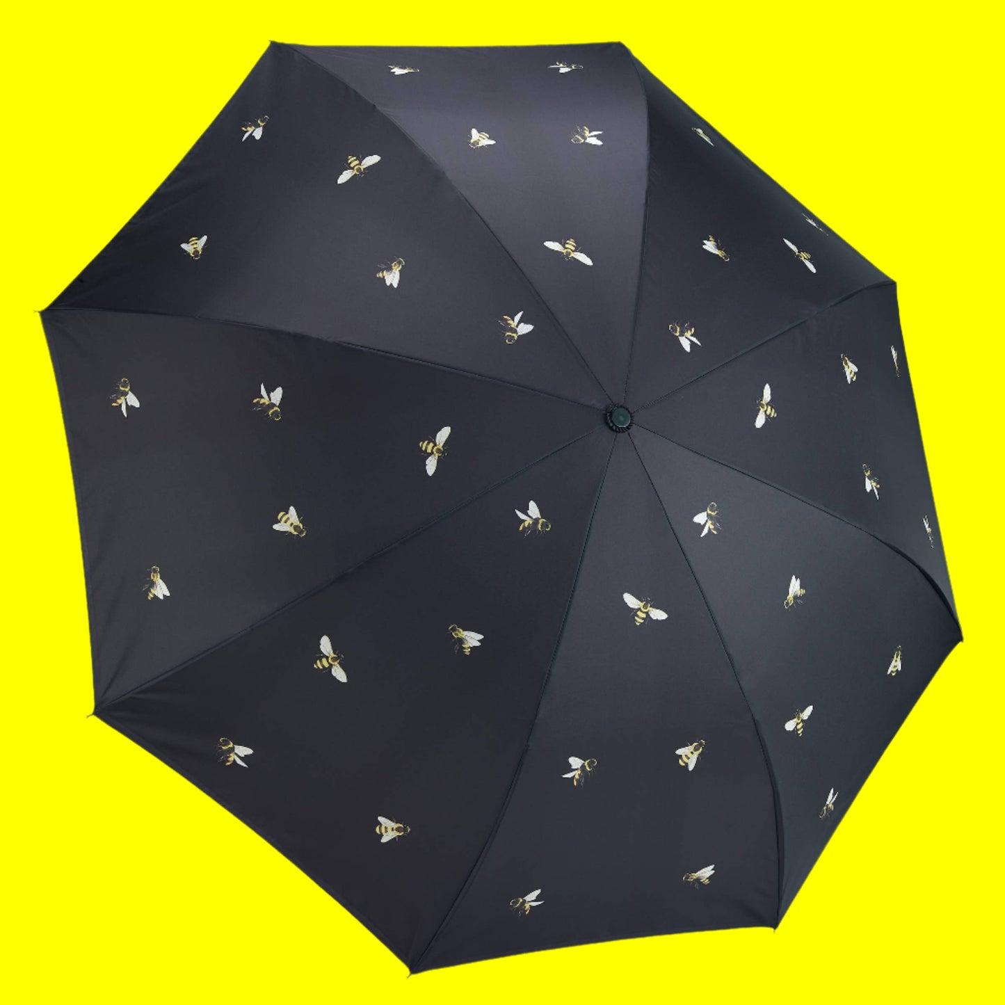 Bees-Black Stick Premium Umbrella Reverse Close