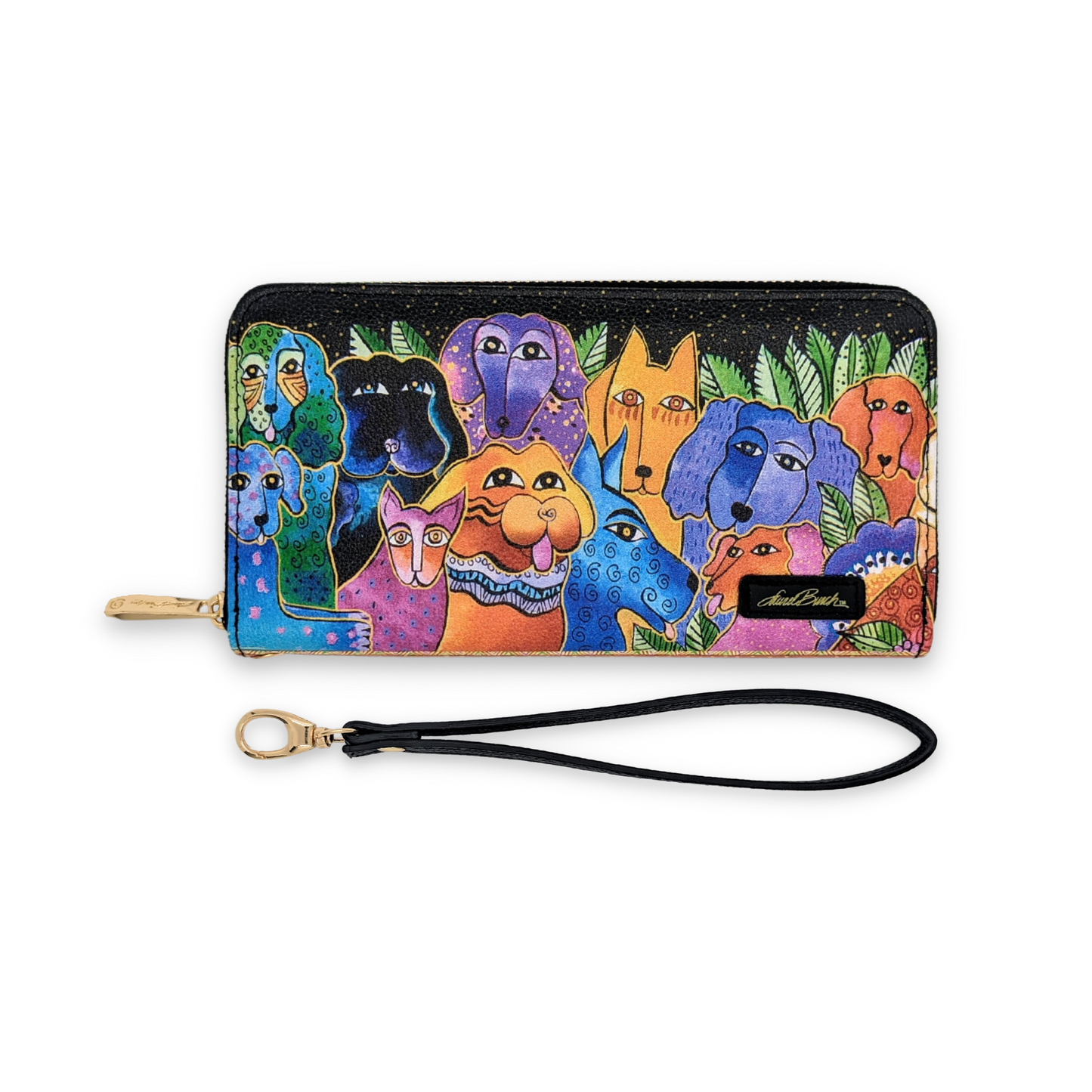 Laurel Burch Dogs and Doggies Wristlet Wallet - Colorful Vegan Leather Organizer