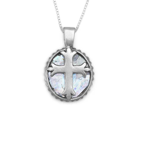 Timeless Roman Glass Cross Necklace - 18" Oval