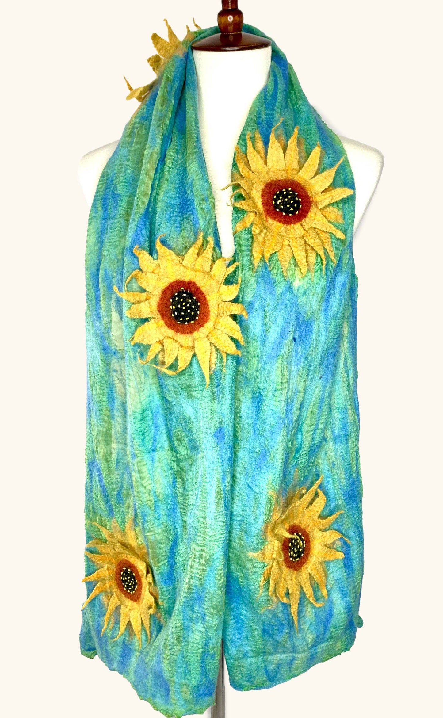 Handcrafted Sunflower Merino Wool Scarf - Fair Trade Nepal Artisan
