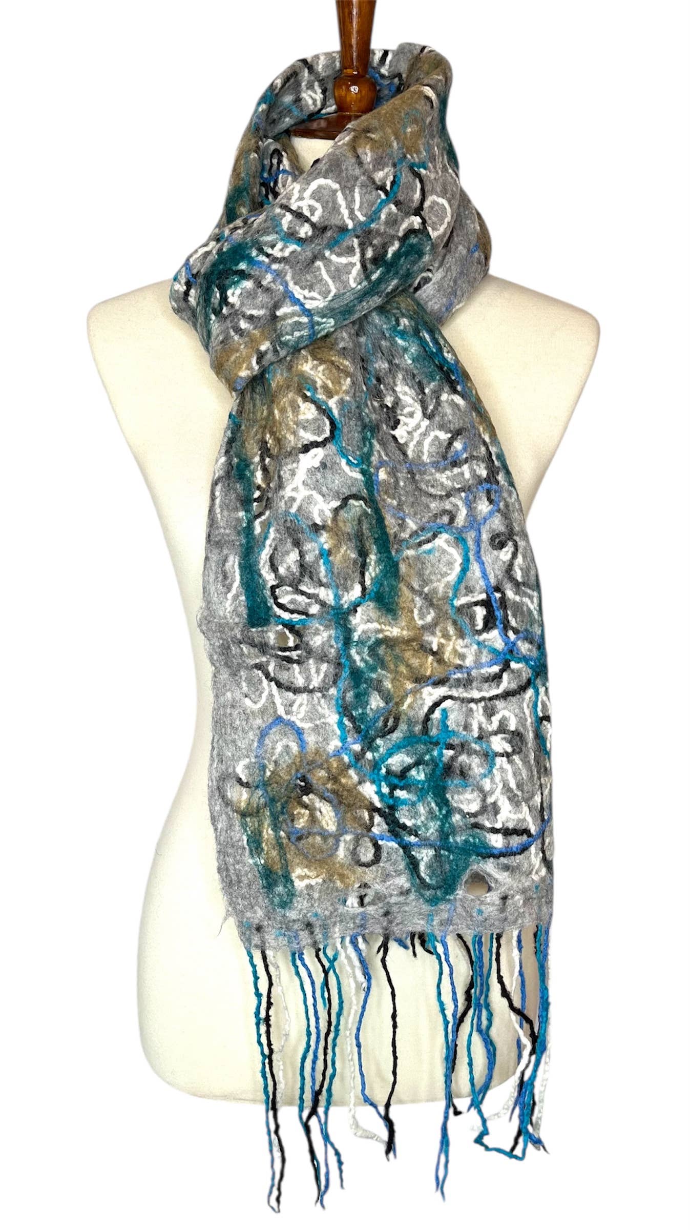 Handcrafted Pollock Inspired Merino Wool Scarf - Fair Trade Nepal Artisan