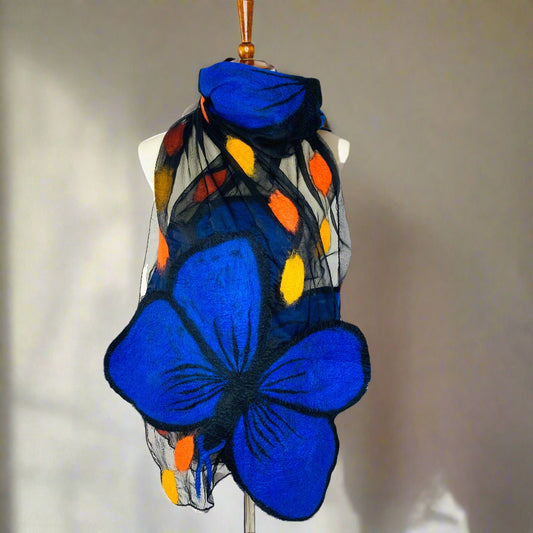 Blue Morpho Butterfly Merino Wool Scarf - Fair Trade Nepal Artisan