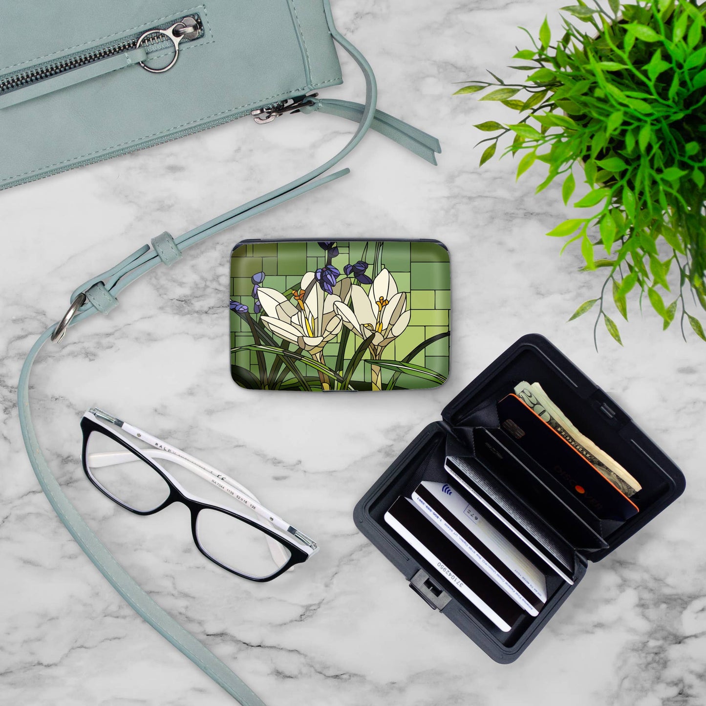 Art Glass Crocus Armored Wallet - RFID Blocking Security with Elegant Floral Design