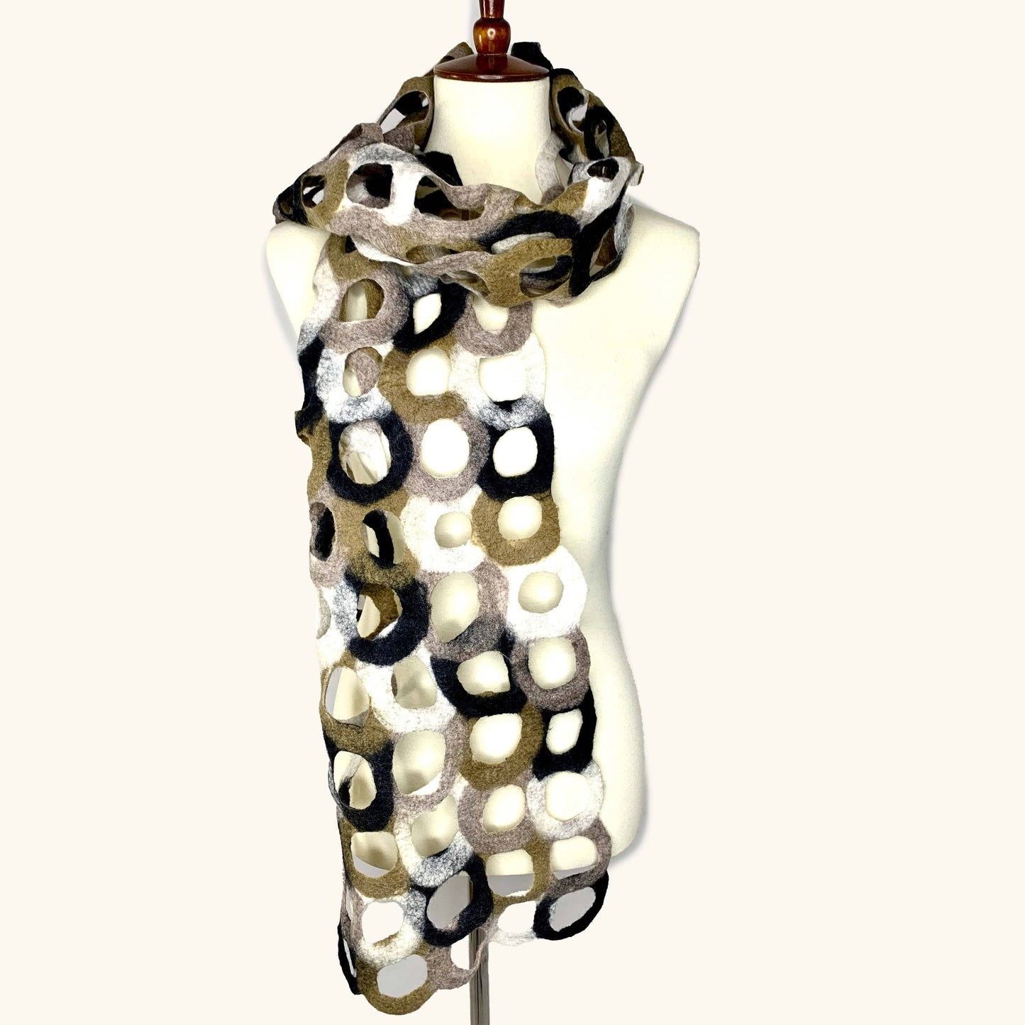 Handcrafted Neutral Ring Merino Wool Scarf - Fair Trade Artisan Nepal