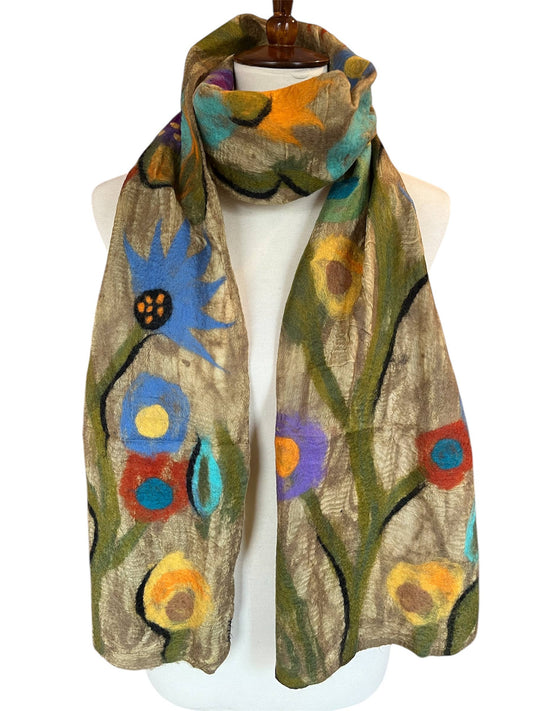 Handcrafted Garden Wildflower Merino Wool Scarf - Fair Trade Artisan Nepal