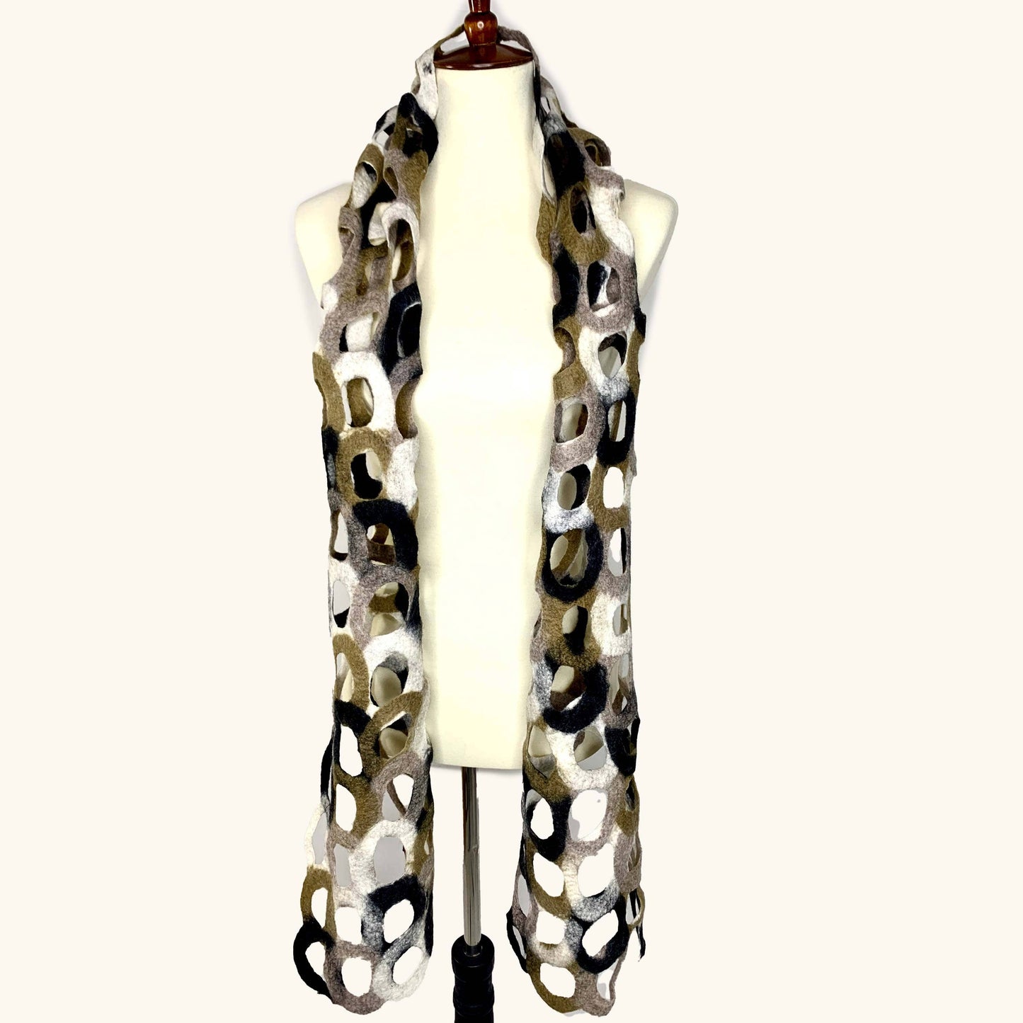 Handcrafted Neutral Ring Merino Wool Scarf - Fair Trade Artisan Nepal