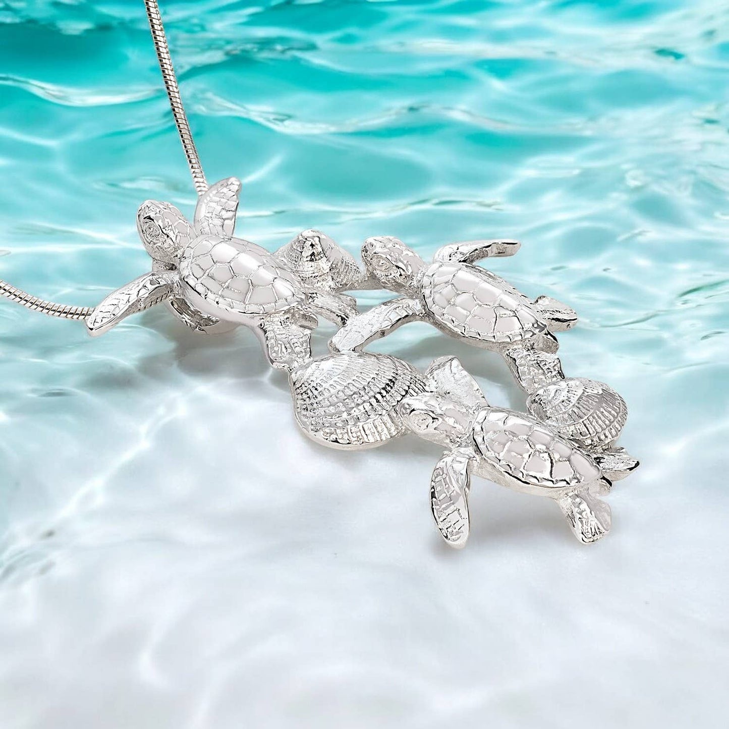 Sterling Silver Sea Turtle Hatchlings Pendant - Ocean In Motion Collection