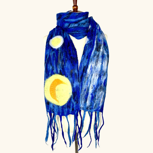 Van Gogh Starry Night Merino Wool Scarf - Fair Trade Nepal Artisan